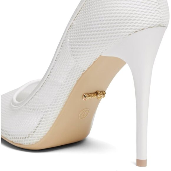4 Inch Mesh-White Womens Pumps High Heels Stiletto Pointed Closed Toe Shoes - Picture 2 of 6